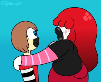 1boy 1girls animated anthro big_lips black_lipstick cherry_(vrrychrry17) female goth kiss_mark kissing male red_hair trist vrrychrry17 watermark