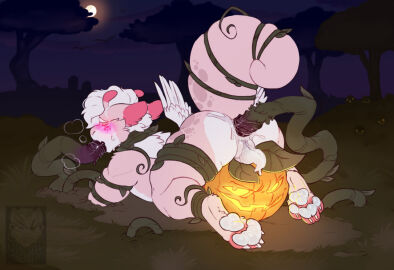 alien anal anal_sex anthro ass big_ass big_butt blush detailed_background elemental_creature fellatio femboy flora_fauna fur genitals male male_penetrated mammal night oral oral_penetration pawpads paws penetration penile penile_penetration penis penis_in_ass penis_in_mouth penis_tentacles pink_body pink_fur plant rear_view restrained restrained_by_tentacles sex sinisterheaven solo tentacle tentacle_in_ass tentacle_in_mouth tentacle_penetration thick_thighs vine_bondage vine_tentacles vines