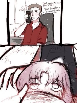 1boy 1girls age_difference all_the_way_to_the_base balls balls_deep balls_deep_fellatio big_eyes blowjob class_of_'09 consensual counselor_(class_of_'09) deepthroat deepthroat_holder dialogue english english_text face_buried_in_crotch fellatio female female_focus hair heart-shaped_pupils idrawabit implied_deepthroat implied_fellatio male male/female oc older_male_and_younger_female original_character phone_call pov pubes secret straight student_and_teacher sucking teacher_and_student under_desk young younger_female