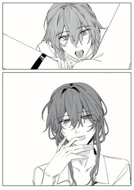 2girls after_cunnilingus blush bottomless closed_mouth collared_shirt commentary female hand_on_another's_thigh hashtag-only_commentary highres honkai:_star_rail honkai_(series) imminent_cunnilingus kafka_(honkai:_star_rail) long_hair looking_at_another multiple_females multiple_girls no_pussy pussy_juice shirt sixteenmiao smile stelle_(honkai:_star_rail) thigh_strap tongue tongue_out trailblazer_(honkai:_star_rail) yuri