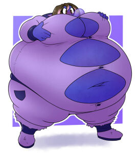 1girls 2b_labs belly_expansion big_belly big_breasts blowing_bubblegum blue_skin blueberry_inflation breast_expansion breast_growth breast_growth_(enlargement) breasts button_gap buttons cleavage expansion female grabbing_breasts grabbing_own_breast gum hand_on_breast inflation navel