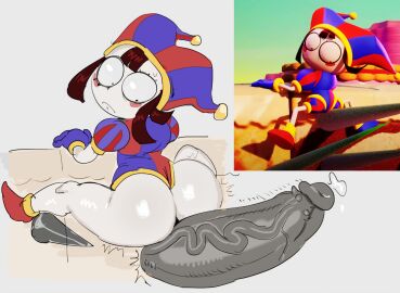 1girls 2d ajaycolor ass back back_view big_ass big_butt big_cock big_penis big_thighs bottomless breadcatta clothed clothing color color_edit colored colored_sketch concerned concerned_look erection fat_ass fat_butt female female_focus glitch_productions huge_ass humanoid looking_back male mostly_clothed partially_clothed penis penis_awe poking_penis pomni pomni_(the_amazing_digital_circus) reference_image solo_focus the_amazing_digital_circus thick_thighs wide_hips