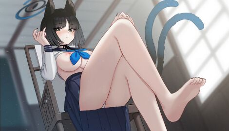 1girls areola areolae big_breasts blue_archive breasts breasts_out breasts_out_of_clothes cat_ears cat_girl cat_tail catgirl curvy curvy_female female female_focus female_only halo hi_res highres huge_breasts kikyou_(blue_archive) large_breasts light-skinned_female light_skin looking_at_viewer mijikayo no_bra panties partially_clothed partially_clothed_female slim_waist solo solo_female solo_focus thick_thighs thighs topless underwear