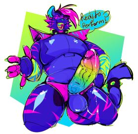 1boy anthro anthro_only bileshroom feline five_nights_at_freddy's five_nights_at_freddy's:_security_breach fnaf furry furry_male furry_only furry_tail fursona large_penis long_penis looking_at_viewer male male_focus male_only nightcore_(bileshroom) original penis penis_out precum_drip precum_string rainbow_penis robot_penis solo