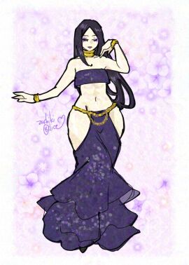 abs arabian_clothes arc_system_works belly_dancer belly_dancer_outfit bracelet bracelets clothed dark_hair evening_gown exposed_hips femboy goth goth_boy goth_femboy guilty_gear guilty_gear_strive harem_outfit long_hair male necklace solo testament_(guilty_gear) thin_waist wide_hips zashikialice