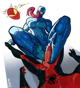 1boy 1girls 5_toes alien alien_girl alien_humanoid balls blush bodily_fluids breasts claws clenched_teeth clothing cum duo ejaculation emblem empty_eyes erection feet female first_person_view foot_fetish foot_play footjob genital_fluids genitals hi_res human human_on_humanoid humanoid humanoid_feet humanoid_genitalia humanoid_penis interspecies long_tongue looking_pleasured male male/female mammal marvel marvel_comics muscular muscular_female navel penis peter_parker plantigrade pleasured_male saliva sex she-venom smile spider-man spider-man_(character) spider-man_(series) straight symbiote teeth text toes tongue tongue_out torn_clothing venom_(marvel) verski7