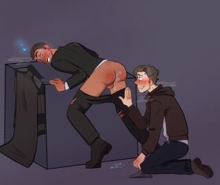 2boys after_sex blue_cum connor_(detroit:_become_human) cum_in_ass detroit:_become_human gay gay_sex heavy_breathing leaking_cum leaning_forward male male_only markus_(detroit:_become_human) smallidarityfreak weirdshitshow