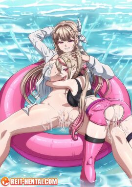 2girls anus big_breasts blonde_hair breasts cum cum_in_pussy cum_inside erotic explicit female goddess_of_victory:_nikke jackal jackal_(nikke) lewd looking_at_viewer nude open_legs pink_eyes pussy red_eyes reit sea smile tagme torn_clothes vagina viper_(nikke) viper_(shine_of_love)_(nikke) watermark