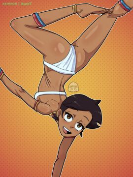 ass brown_eyes brown_hair cosplay dark-skinned_female dark_hair dark_skin disney disney_channel elena_(street_fighter)_(cosplay) feet female flexible ikuer7 latina looking_at_viewer luz_noceda skimpy skimpy_clothes solo street_fighter the_owl_house thick_legs thighs toes