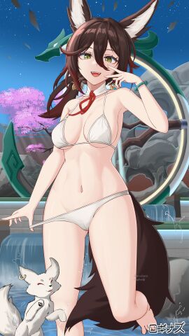 brown_hair female fox fox_ears fox_girl green_eyes honkai:_star_rail sembem swimsuit tagme tingyun_(honkai:_star_rail)