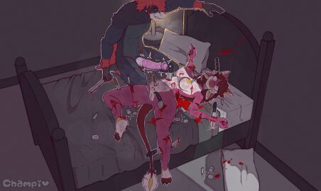 background bedroom champaanimation commission corpse dead death female female_death furry gore horsecock imminent_rape imminent_sex kneeling male naked naked_female naked_male nude nude_female penis psycho questionable_consent size_difference smile smug stabbed stabbing