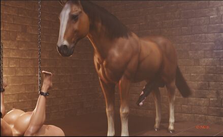 1girls 1horse 3d bae3 balls breasts chained chains dungeon female horse horse_penis horseballs horsecock huge_breasts imminent_bestiality imminent_rape imminent_sex legend_of_queen_opala male massive_breasts naked naked_female nehas osira penis tan_body voluptuous zoophilia
