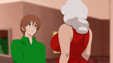 ass bbw big_ass big_breasts big_nipples breasts discreenvision female game_cg glasses grey_hair heels huge_breasts inusen lipstick milf milf_boom older_female red_dress