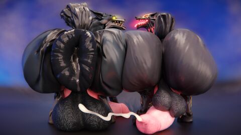 absurd_res anal_fluids ass ass_to_ass balls big_butt blender_(artwork) bodily_fluids canid canine canis cum digital_media_(artwork) duo ejaculation feral genital_fluids genitals hi_res huge_butt hyper hyper_butt looking_at_viewer looking_back looking_back_at_viewer male male/male mammal maximumuwu musk musk_cloud pack_leader presenting presenting_hindquarters rear_view take_your_pick tongue wolf