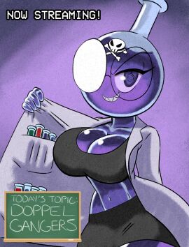 1girls anti-millie_(tansau) belly_button big_breasts breasts cleavage female glass glasses labcoat millie_(tansau) picarto.tv sharp_teeth tansau tansau's_lab_stream thick_thighs