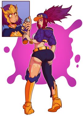 ass big_breasts bimbo bimbo_body bimbo_lips bimbofication bimbofied breasts brown_hair bubble_ass bubble_butt crop_top cropped_jacket female league_of_legends quinn transformation valor_(league_of_legends) wide_hips wrenzephyr2