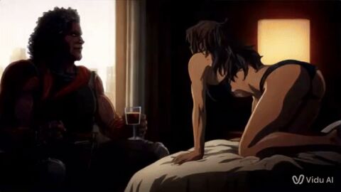 ai_generated ambessa_medarda amida_arca arcane bra crossover dark-skinned_female forced_kissing gif gundam gundam_tekketsu_no_orphans interracial kissing league_of_legends lesbian_domination panties size_difference thrown