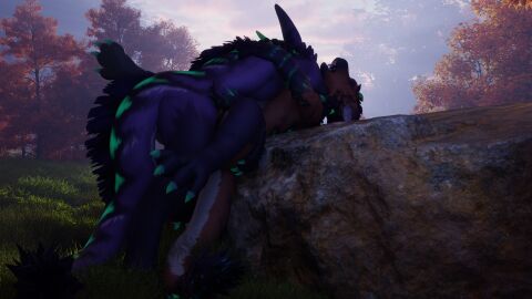 3d_(artwork) absurd_res anthro ass bite bodily_fluids claws cum cum_inside digital_media_(artwork) dragon duo female feral fog from_front_position fur furred_dragon furred_scalie genital_fluids grabbing_both_legs grabbing_both_thighs hair hands_on_legs hi_res hjortar huge_filesize knotting lying male male/female male_penetrating missionary_position moonfang morning mythological_creature mythological_scalie mythology neck_bite nude on_back open_mouth orgasm outside penetration plant rock scalie sex simple_background spreading stripes tail tappa_(hjortar) teeth vaginal_penetration vrchat vrchat_model