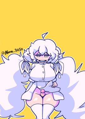 1girls ahoge breast_expansion breast_growth breast_growth_(enlargement) breasts button_down_shirt charlotte_wiltshire clothed expansion eyes_half_open female female_protagonist fluffy_hair fully_clothed hello_charlotte large_breasts lifting_skirt light-skinned_female light-skinned_male light_skin looking_at_viewer male no_panties nova_3050 penis penis_between_thighs q84 signature simple_background skindentation smile smiling tagme thick_thighs thigh_expansion thigh_sex thighhighs thighjob twintails very_long_hair white_eyes white_hair