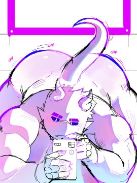 ass ass_up ass_up_face_down big big_ass big_butt chubby chubby_male clapping_ass clapping_butt clapping_cheecks clapping_cheeks front_view horns male muscular muscular_arms muscular_male non-human phone shaking_ass shaking_butt tail teixufuru unfinished using_phone