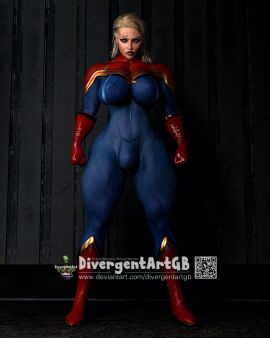 1futa 3d bulge bulge_through_clothing captain_marvel carol_danvers divergentartgb futa_only futanari intersex marvel marvel_comics muscular muscular_futa solo solo_futa