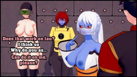 1boy 3d 3girls akuscaa alien alien_girl armor astra_militarum black_hair blue_skin blush brainwashing breasts choker clothed_male_nude_female commissar dialogue english_text faceless_male female fire_warrior headset human_is_better human_supremacy imperial_guard imperium_of_man koikatsu male multiple_females multiple_girls multiple_subs naked_female nervous nude nude_female ponytail red_eyes red_hair red_sclera revealing_breasts short_hair skin_tight smile smug surprised t'au tau text veil warhammer_(franchise) warhammer_40k white_hair yellow_pupils