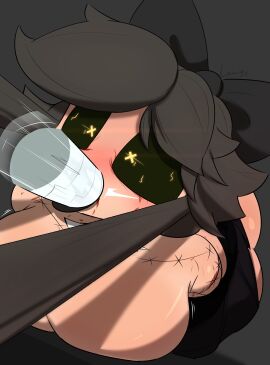 1boy 1girls all_fours big_breasts black_hair black_sclera blowjob bow breasts cyn_(murder_drones) cyntessa_(murder_drones) face_fucking fellatio female hair_grab hairbow lawgx long_hair male male/female murder_drones open_mouth partially_clothed robot robot_boy robot_girl robot_humanoid stitches tessa_elliot twintails yellow_eyes