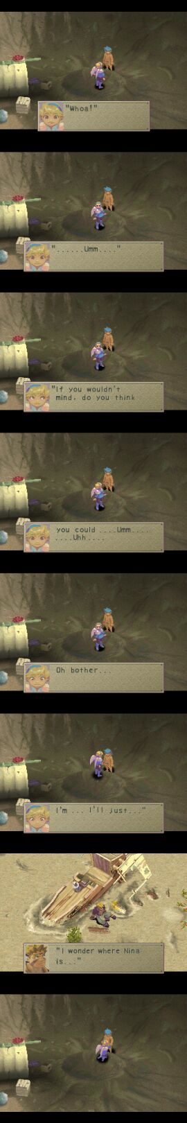 1boy 1girls blargsnarf blowjob blue_hair breath_of_fire breath_of_fire_iv cfnm clothed_female_nude_male clothed_sex female male male_pubic_hair naked nina_(breath_of_fire_iv) oral penis pubic_hair ryu_(breath_of_fire) straight