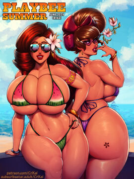 2girls ass beach big_ass big_breasts big_butt bikini breasts brown_hair bubble_ass bubble_butt busty crimson_kaiserin curvy curvy_female fat_ass female female_focus female_only ivy_(crimson_kaiserin) large_ass large_breasts oc original original_character original_characters playbee_summer rosa_(crimson_kaiserin) tagme thick_ass voluptuous voluptuous_female