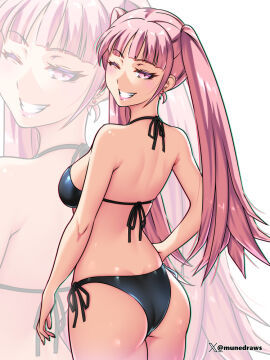 1girls ass ass_focus bikini black_bikini etchimune female fire_emblem fire_emblem:_three_houses hilda_valentine_goneril long_hair munedraws one_eye_closed pink_eyes pink_hair sideboob twintails