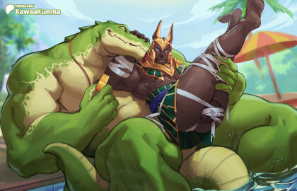2025 animal_genitalia anthro anthro_on_anthro anthro_on_bottom anthro_on_top anubian_jackal ass balls bara biceps big_muscles brother brother_(lore) brothers_(lore) canid canine canis claws clothed clothed/nude clothing crocodile crocodilian day duo fur genital_slit genitals glans hand_on_face hand_on_leg headdress hi_res huge_muscles humanoid_genitalia humanoid_penis incest_(lore) jackal kawaakumma kemono league_of_legends legs_up male male/male male_on_bottom male_on_top mammal muscles muscular muscular_anthro muscular_male nasus nude obliques on_bottom on_top outside partially_submerged patreon pecs penis poolside renekton reptile riot_games scales scalie sibling_(lore) sitting size_difference smile swimming_pool tencent thick_arms thick_thighs tongue tongue_out tuft umbrella water whistle_(object) wraps yaoi