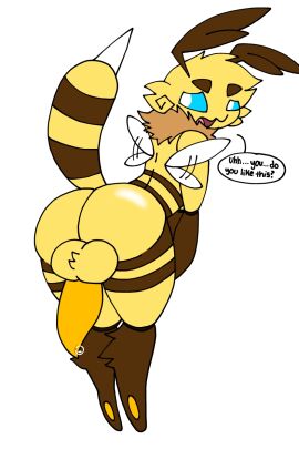 ... 1boy 1femboy 2024 antennae anthro ass balls bee blue_eyes brown_fur cock dick english_text femboy looking_back male male_only original_character penis plain_background pollen_(wixontide) simple_background stinger striped_body tapering_penis text text_bubble thick_thighs thighs white_background wings wixontide yellow_fur yellow_penis