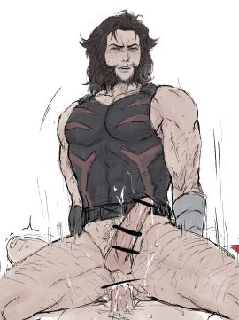 2boys anal ass balls boner bottomless brown_hair censored cum cum_in_ass deadpool_&_wolverine deadpool_&_wolverine_(2024) deadpool_(series) ejaculating_while_penetrated ejaculation erection facial_hair gay gyeleul highres james_howlett large_pectorals logan_(x-men) long_hair male male_only marvel marvel_cinematic_universe marvel_comics motion_lines multiple_boys multiple_males muscular muscular_male nicepool pectorals penis power_bottom sex straddling superhero_costume testicles wade_wilson wolverine_(x-men) x-men yaoi