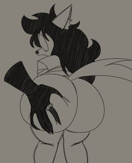 1boy 1girls anthro ass ass_grab bec_noir big_ass big_butt black_hair carapacian dog_girl female furry garbageboxxxed grabbing grabbing_ass grabbing_from_behind groping homestuck jade_harley male offscreen_character ring tail white_skin