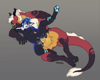 ailurid anthro balls bodily_fluids cum cum_in_pussy cum_inside cum_on_leg cuntboy cuntboy/male cyrus_(criticality) digitigrade dragon duo fur furred_dragon genital_fluids genitals intersex intersex/male lying male mammal mythological_creature mythological_scalie mythology on_side open_mouth pawpads penetration pussy red_panda scalie size_difference tail tail_tuft tuft vaginal_penetration valleygirl wingless_dragon