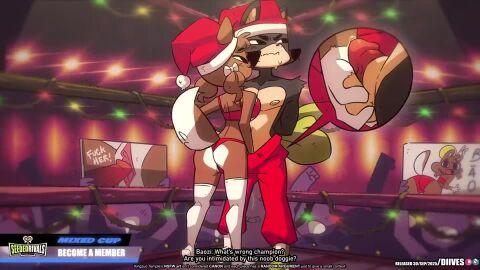 akita anthro anthro_on_anthro anthro_penetrated anthro_penetrating anthro_penetrating_anthro anus audible_ejaculation ball_grab balls baozi_(diives) big_breasts big_penis breast_play breast_suck canid christmas diives jackiespyceva lewdzaxk seeded_rivals tagme video xingzuo_temple zhenzi_(diives)