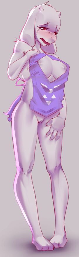 2010s 2017 3_toes 4_fingers anthro apron apron_only blush boob_window breasts breasts_exposed comission cow_horns crying crying_with_eyes_open female goat_ears goat_girl grey_nipples hand_on_own_thigh hand_over_breast horned_female horned_humanoid horns humanoid humiliation jearz milf monster_girl nipples presenting presenting_pussy purple_apron purple_clothes pussy red_eyes shaved_pussy small_horns solo toriel undertale undertale_(series) white_body white_fur white_horns