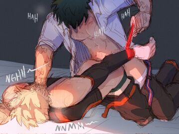 bakugou_katsuki doggy_style gay half_dressed izuku_midoriya male my_hero_academia pounding pounding_ass tied_hands yaoi