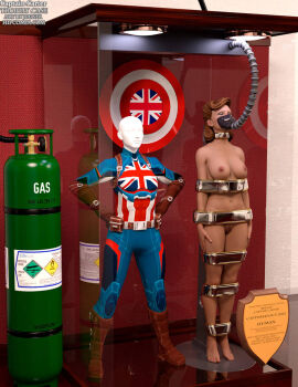 1girls 3d bound bound_arms bound_legs captain_carter completely_nude completely_nude_female female female_only full_body mannequin marvel marvel_cinematic_universe marvel_comics nude nude_female peggy_carter solo superheroine thejpeger trophy_case unconscious unconscious_female