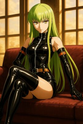 ai_generated c.c. code_geass crossed_legs female_focus female_only femdom latex latex_clothing latex_gloves