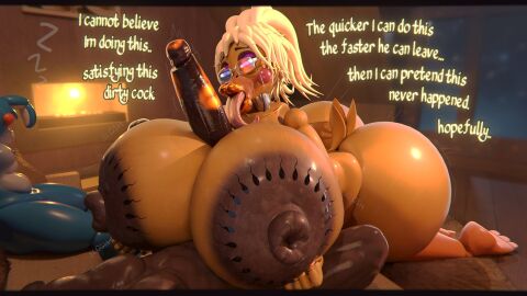 1girls 3d 3d_(artwork) animatronic anthro areola ass avian beak beakstick big_areola big_breasts big_butt big_penis bird blonde_hair blue_eyes breast_play breast_tattoo breasts brown_areola brown_nipples chicken dark-skinned_male doll_joints elderly elderly_anthro elderly_female eyewear eyewear_only female five_nights_at_freddy's five_nights_at_freddy's_2 furgonomics galliform gallus_(genus) genitals gilf_toy_chica glasses glasses_only golden_lipstick group hi_res huge_areola huge_breasts huge_butt huge_cock hyper hyper_areola hyper_genitalia hyper_penis kiss_mark lagomorph leporid lipstick long_hair machine makeup male male/female mammal nipples nude penis phasianid pink_eyelids rabbit rckke ring_(jewelry) robot scottgames sex sleeping sloshing_breasts sperm_tattoo tattoo titjob toy_bonnie_(fnaf) toy_chica_(fnaf) trio wearing_glasses