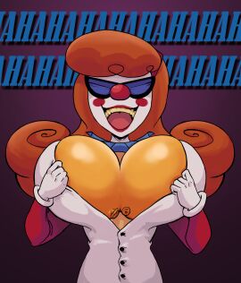 ballons breasts breasts_out clown clown_girl clownification dexter dexter's_laboratory dextra female gearfou gearthefae genderswap genderswap_(mtf) huge_breasts laughing opening_shirt red_hair rule_63