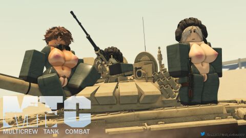 3d 3girls areolae breasts breasts_out copyright_name exposed_breasts exposed_pussy female female_only gun jumpsuit military mtc multicrew_tank_combat nipples outdoors pubic_hair pussy roblox roblox_game robloxian t-72b3 tagme tank tanline thighs twitter_username vinarr34