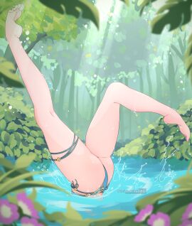 alluring alternate_costume ass bare_legs bare_thighs beautiful_legs beautiful_thighs bewitching_thighs dancing feet_up female fire_emblem fire_emblem:_path_of_radiance fire_emblem:_radiant_dawn forest leg_focus legs legs_apart legs_up leitz_acaroline lower_body lower_body_focus nature nephenee_(fire_emblem) nintendo one-piece_swimsuit outdoors outside perfect_ass perfect_legs performance performing posing sexy_pose splashing sunlight swimsuit synchronized_swimming thigh_band thighs top_down_bottom_up tree water wet wet_legs wet_skin
