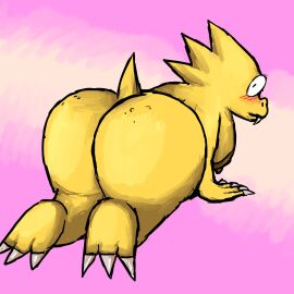 1:1 1girls alphys anthro ass ass_focus big_ass big_butt blush buckteeth butt_focus claws dinosaur embarrassed eyewear female glasses hi_res monster nerd nipples noxdec overweight overweight_female prehistoric_species rear_view reptile scalie slightly_chubby slightly_chubby_female solo tail teeth undertale undertale_(series) yellow_body