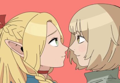 2girls animated blonde_hair dungeon_meshi elf elf_female falin_touden fanon_couple female female_only french_kiss kissing lesbian_kiss live2d marcille_donato multiple_females multiple_girls tongue_kiss yuri