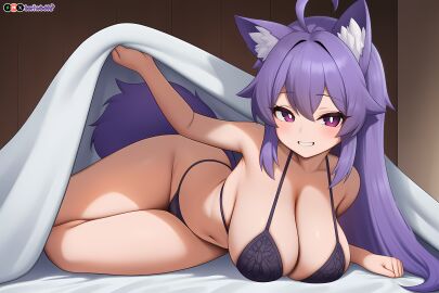 ai_generated bed big_breasts bikini breasts curvy cute dog_ears dog_girl doggirl female female_focus highres hips huge_boobs huge_breasts kemonomimi light_skin light_skinned_female lingerie long_hair patreon_username petgirl petite purple_ears purple_eyes purple_hair purple_tail self_upload thick_thighs thighs tori toriwoofs watermark wavy_hair white_skin white_skinned_female wide_hips wolf_ears