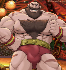 abs balls bara beard biceps big_balls big_penis bulge capcom daddy dilf dudebulge erection gay hairy hairy_chest male male_nipples male_only male_pubic_hair masculine_male mature_male muscular muscular_male nipples pecs penis precum precum_drip pubic_hair scars solo solo_male street_fighter sweat underwear underwear_only yaoi zangief