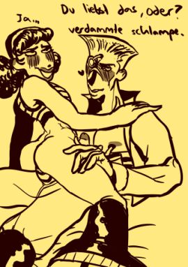 2boys adult_only artist_request battle_tendency crossdressing_male digital_art gay human_artist jojo's_bizarre_adventure male male_focus male_only muscular muscular_male no_ai rudolph_von_stroheim