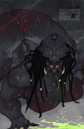 1girls acid alien alien_girl ass ass_up big_breasts black_skin black_widow breasts bubble_butt dark-skinned_female dark_skin enormous_breasts fat_ass female female_only female_yautja gigantic_breasts huge_ass large_ass large_breasts markings massive_breasts nightmare_waifu on_all_fours on_the_ground parasytal predator_(franchise) red_eyes scars spider_web spider_webs thick thick_thighs voluptuous voluptuous_female yautja